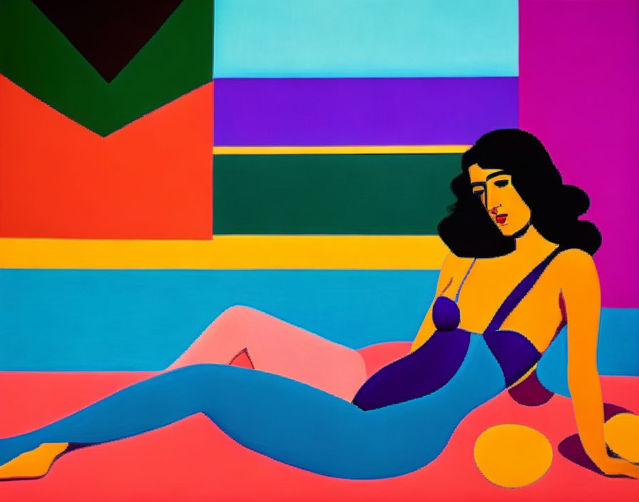 Colorful Abstract Painting of Reclining Woman