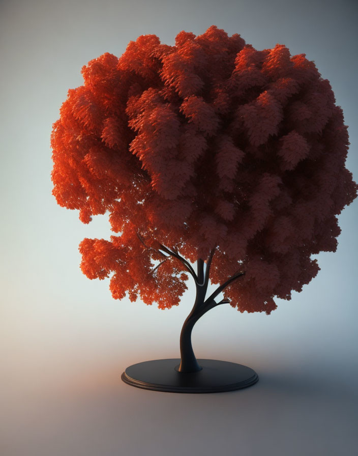 Coral-colored stylized tree with fluffy foliage on black stand