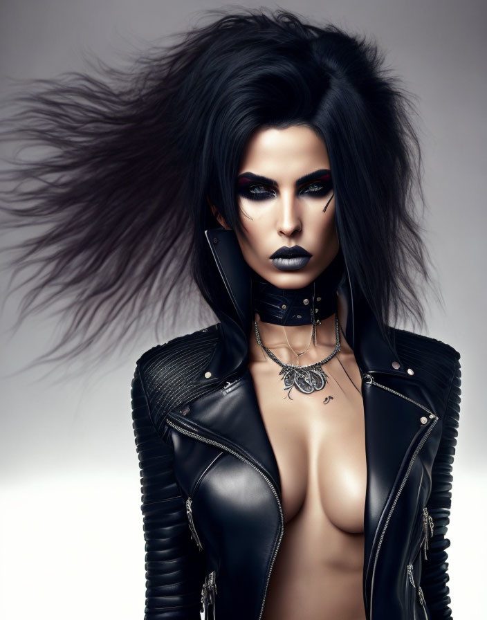 Gothic-style model in dramatic makeup and black clothing