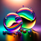 Colorful bubbles with water droplets on gradient background