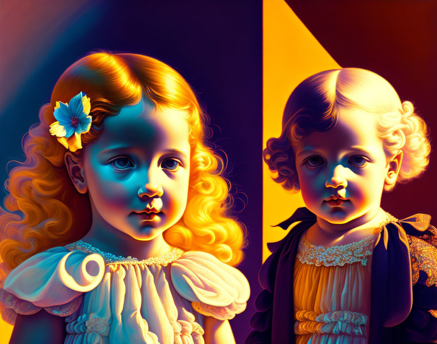 Colorful Stylized Portraits of Children in Vintage Clothing