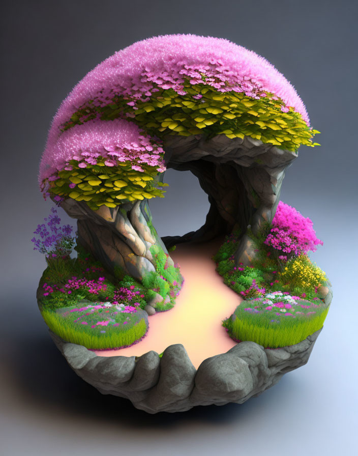 Floating Island with Natural Arch and Floral Covering