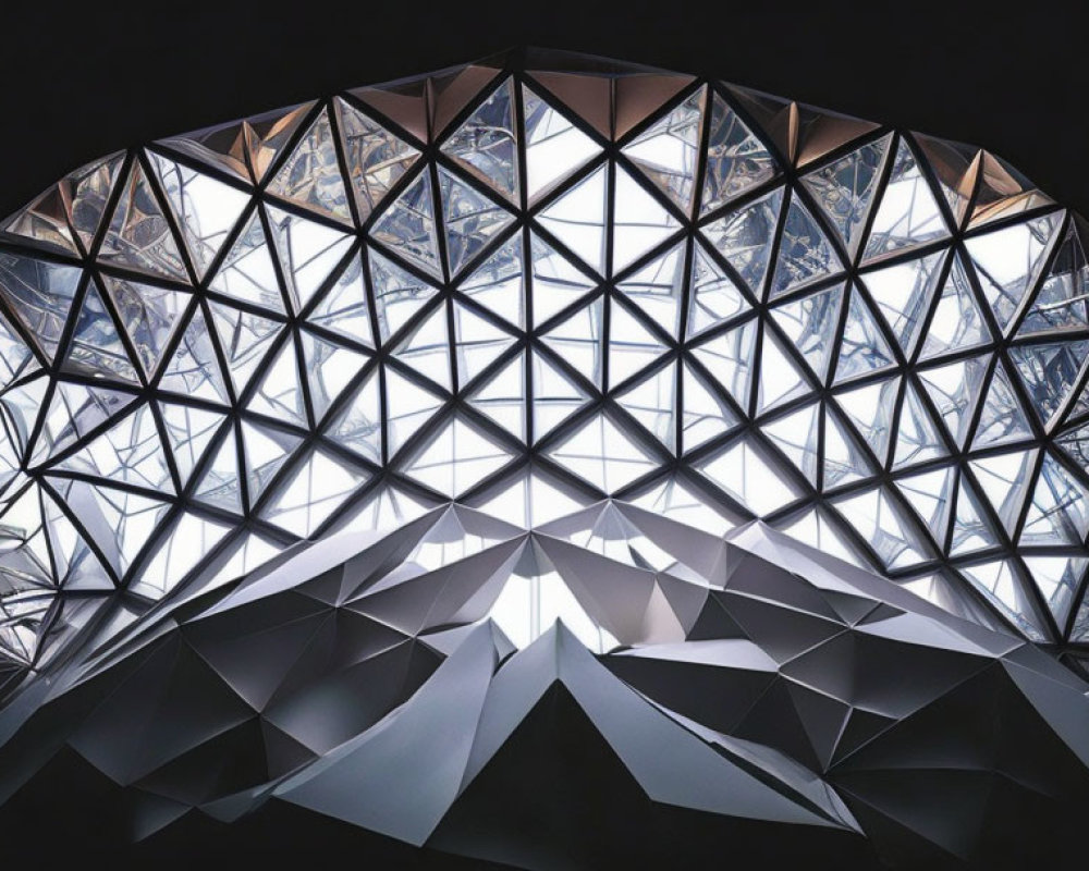 Geometric dome structure with intricate triangular and polygonal panels on dark background