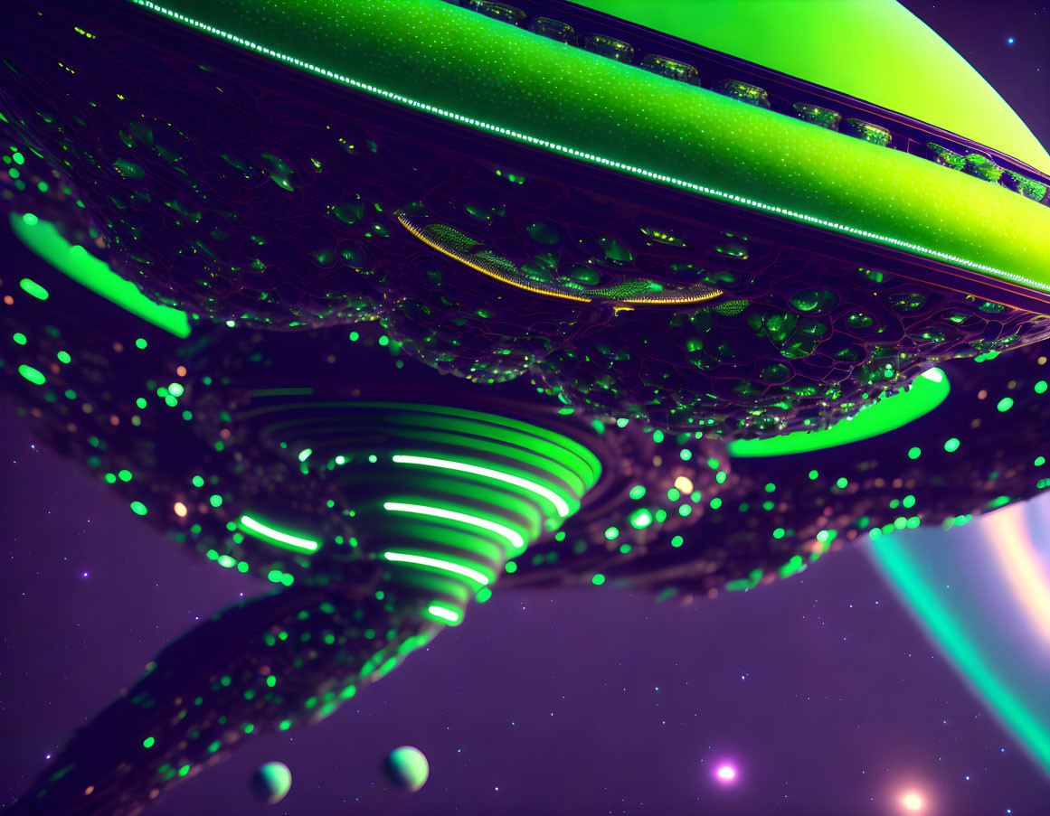 Colorful Alien Spaceship Floating in Space