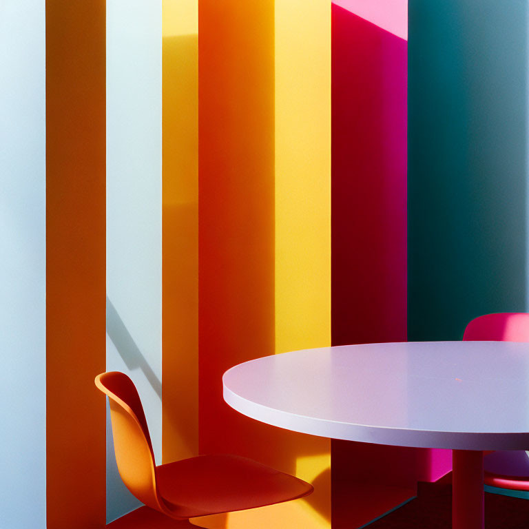 Colorful Interior Decor with Vertical Panels in Yellow, Orange, Pink, and Blue