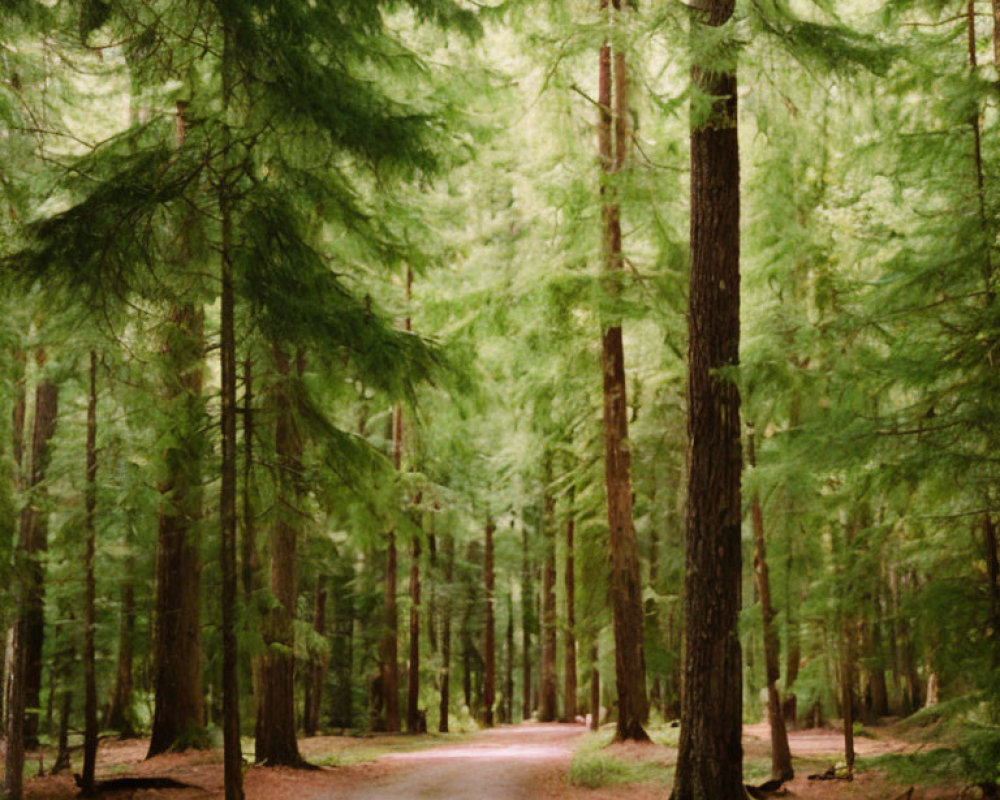 Tranquil Forest Path with Tall Coniferous Trees