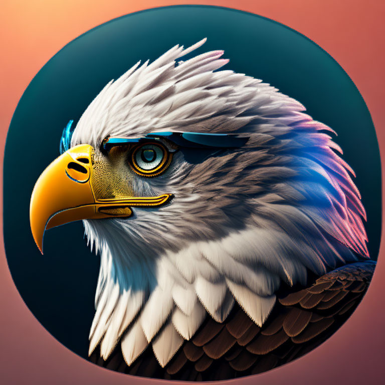 Detailed close-up illustration of an eagle with striking gaze and gradient background.