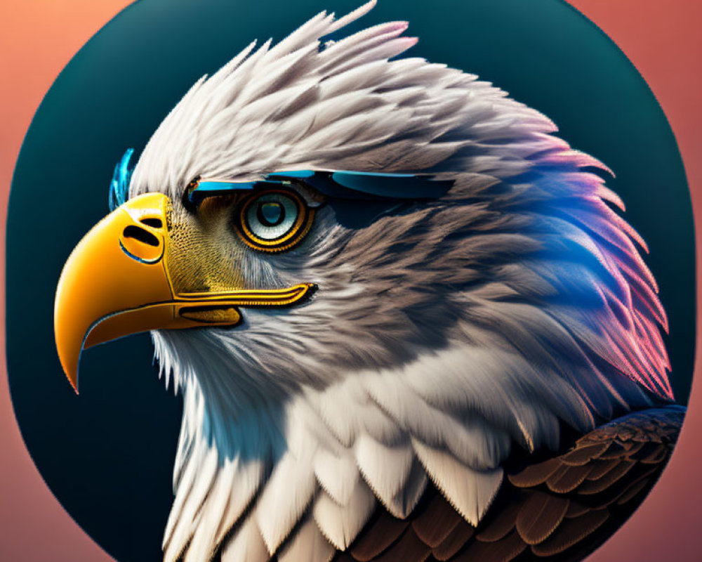 Detailed close-up illustration of an eagle with striking gaze and gradient background.