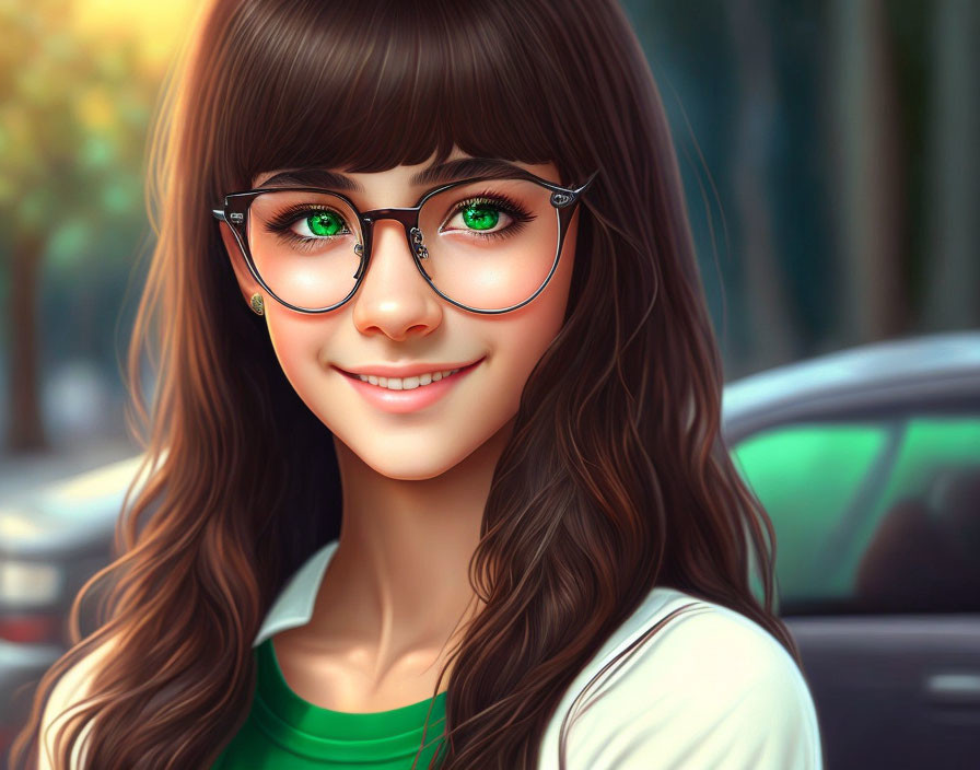 Portrait of Smiling Woman with Green Eyes and Glasses