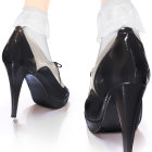 Navy Blue High Heels with Platform and Ruffled White Ankle Cuffs