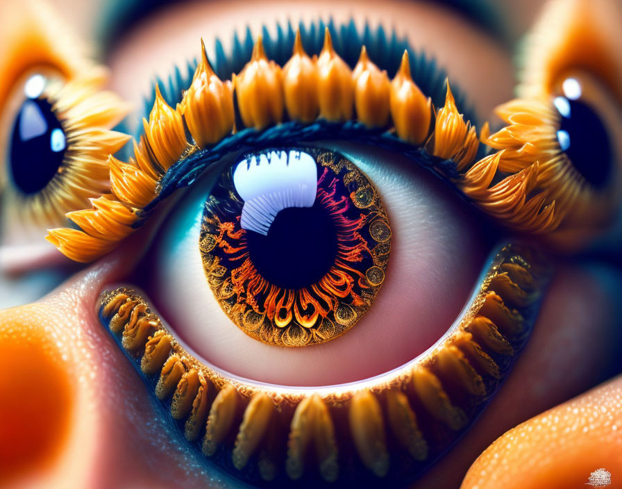 Detailed Macro Shot of Human Eye with Sunflower-Like Iris Patterns