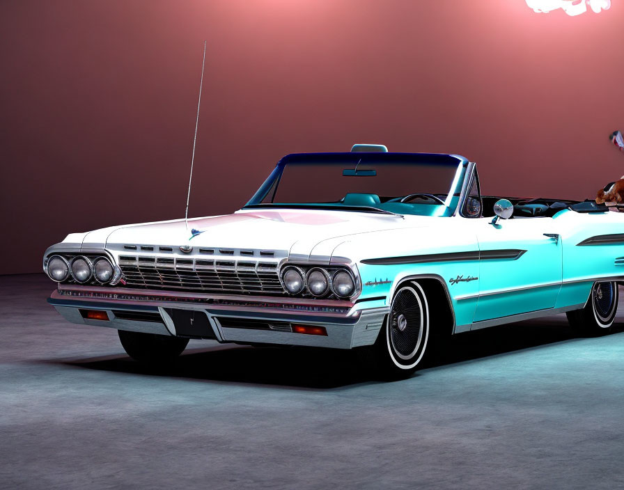 Vintage Turquoise Convertible with White Interior and Chrome Details