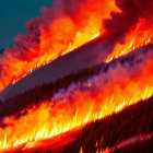 Intense wildfire consumes forested hillside