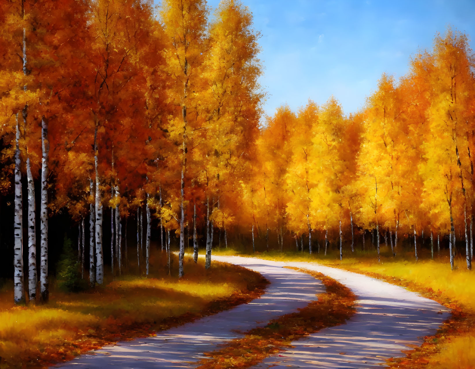 Scenic autumn forest with winding road and vibrant foliage