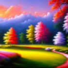 Colorful Autumn Forest Landscape with Winding Pathway