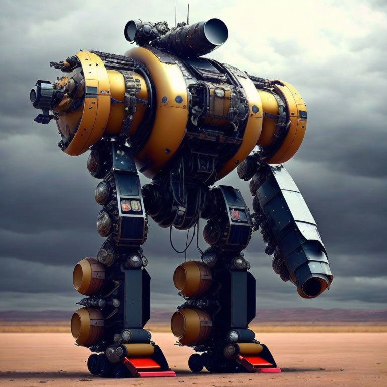 Large Armored Bipedal Robot in Yellow and Black Design