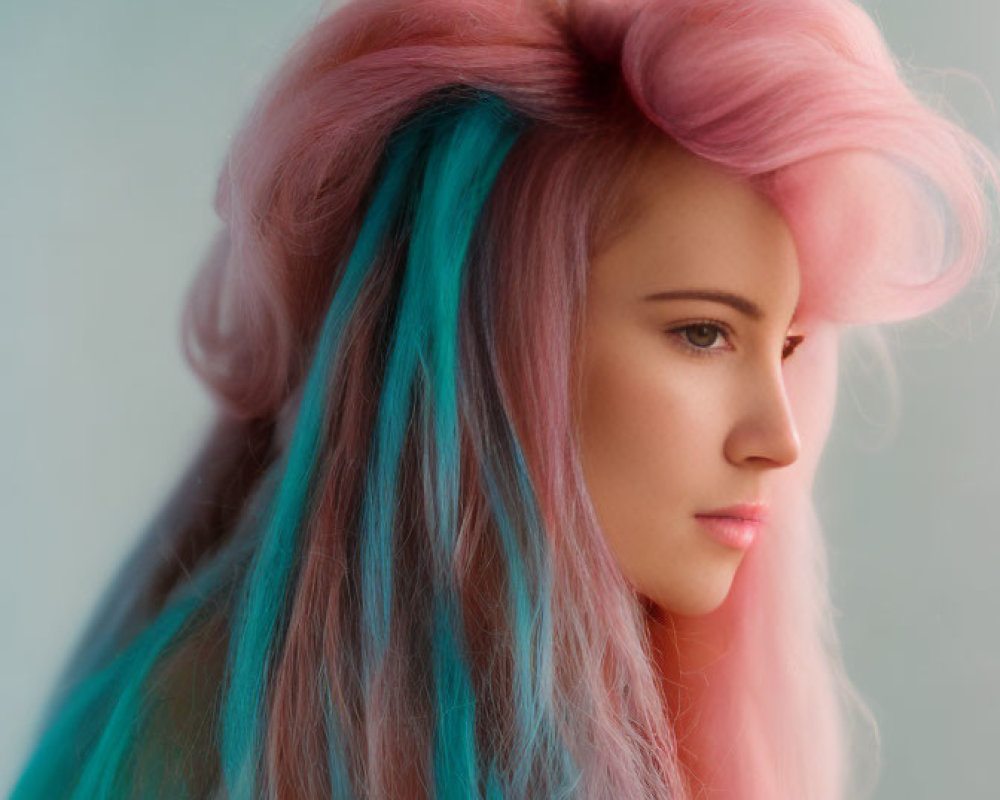 Pink and Aqua-Colored Hair Styled with Volume and Flowing Strands