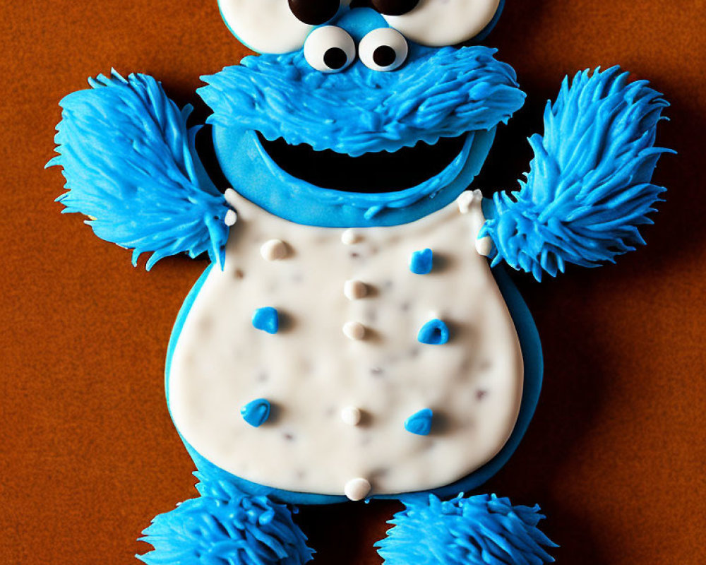 Cookie Monster Themed Cake with Intricate Icing and Googly Eyes