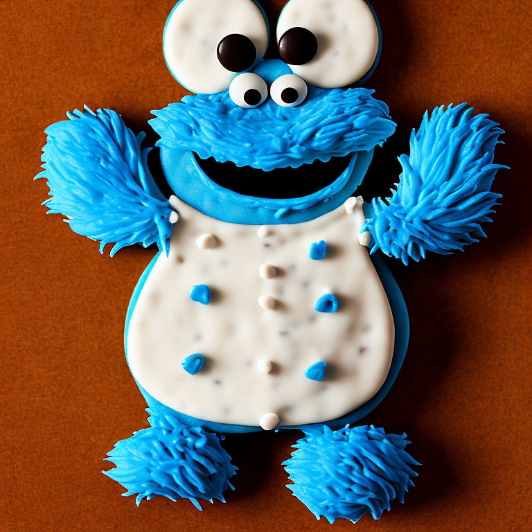 Cookie Monster Themed Cake with Intricate Icing and Googly Eyes