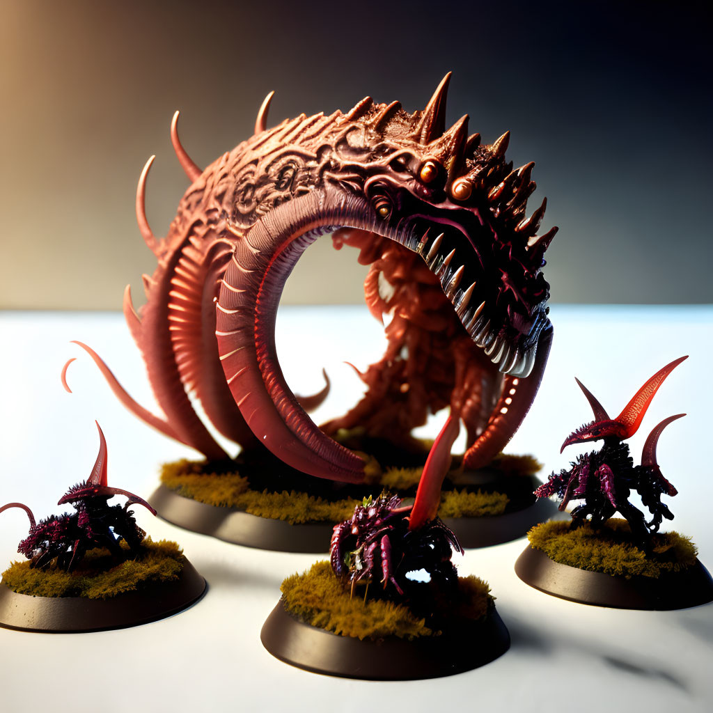 Intricately Painted Dragon Miniatures on Gradient Background