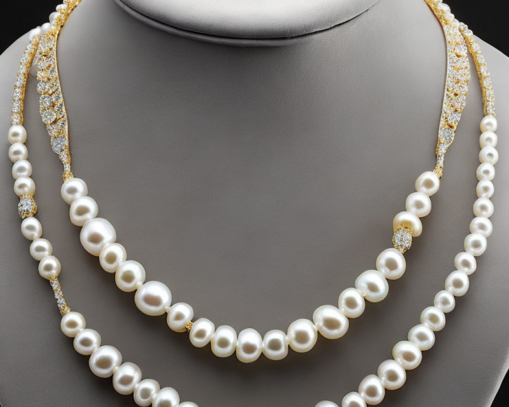 Two-Strand Pearl Necklace with Gold Accents on Mannequin Bust