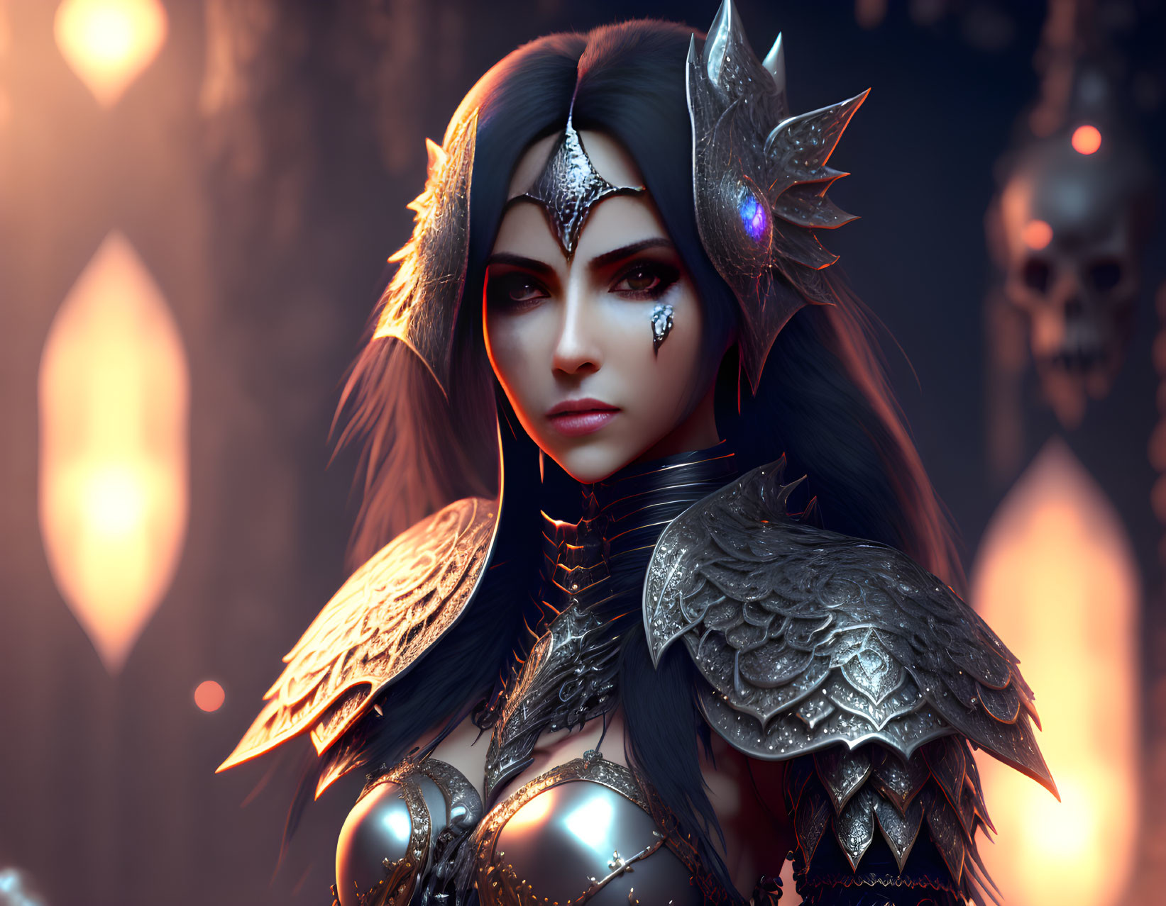 Fantasy female warrior illustration with ornate armor design