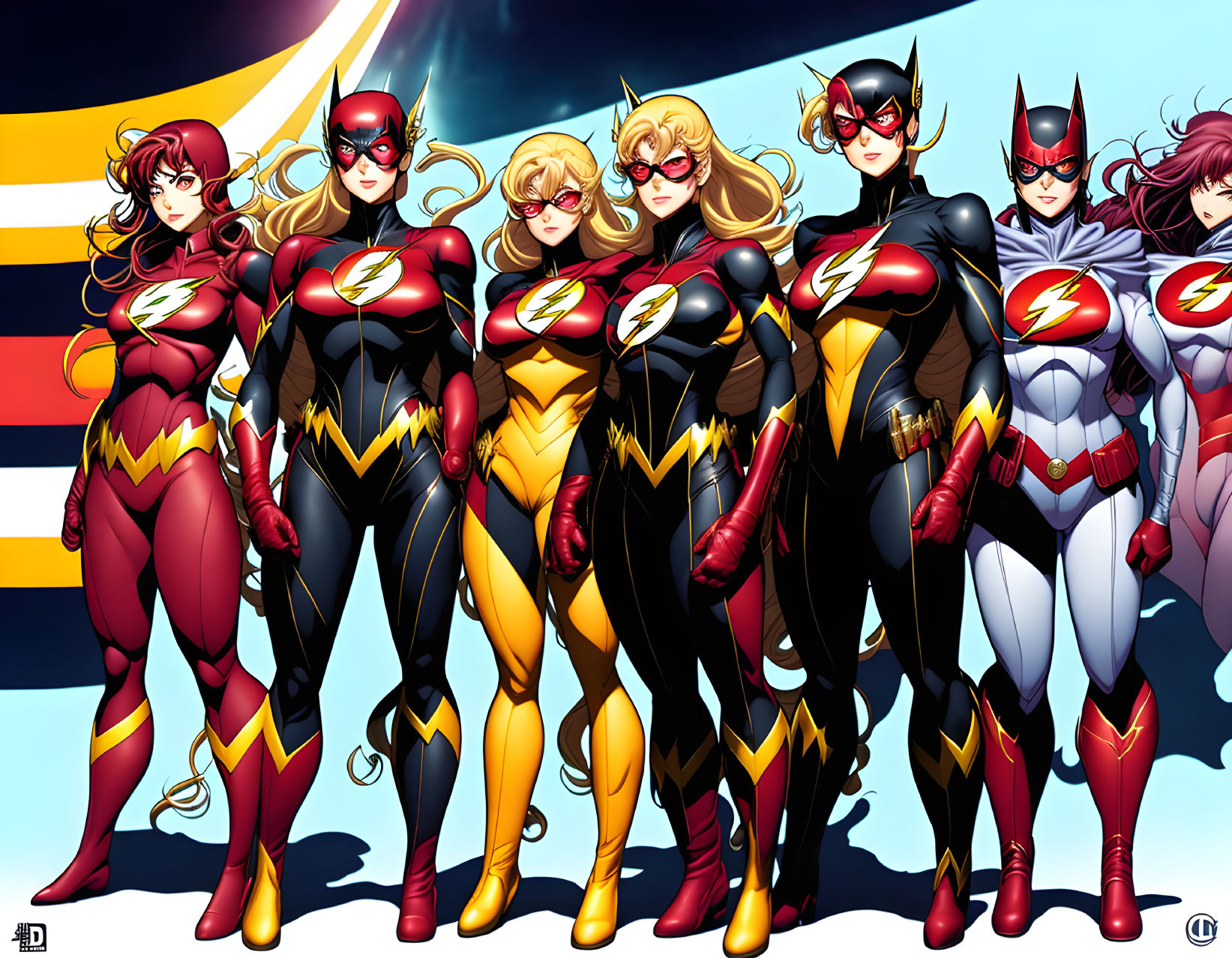 Seven Female Superheroes in Flash-Inspired Costumes with Unique Designs and Masks