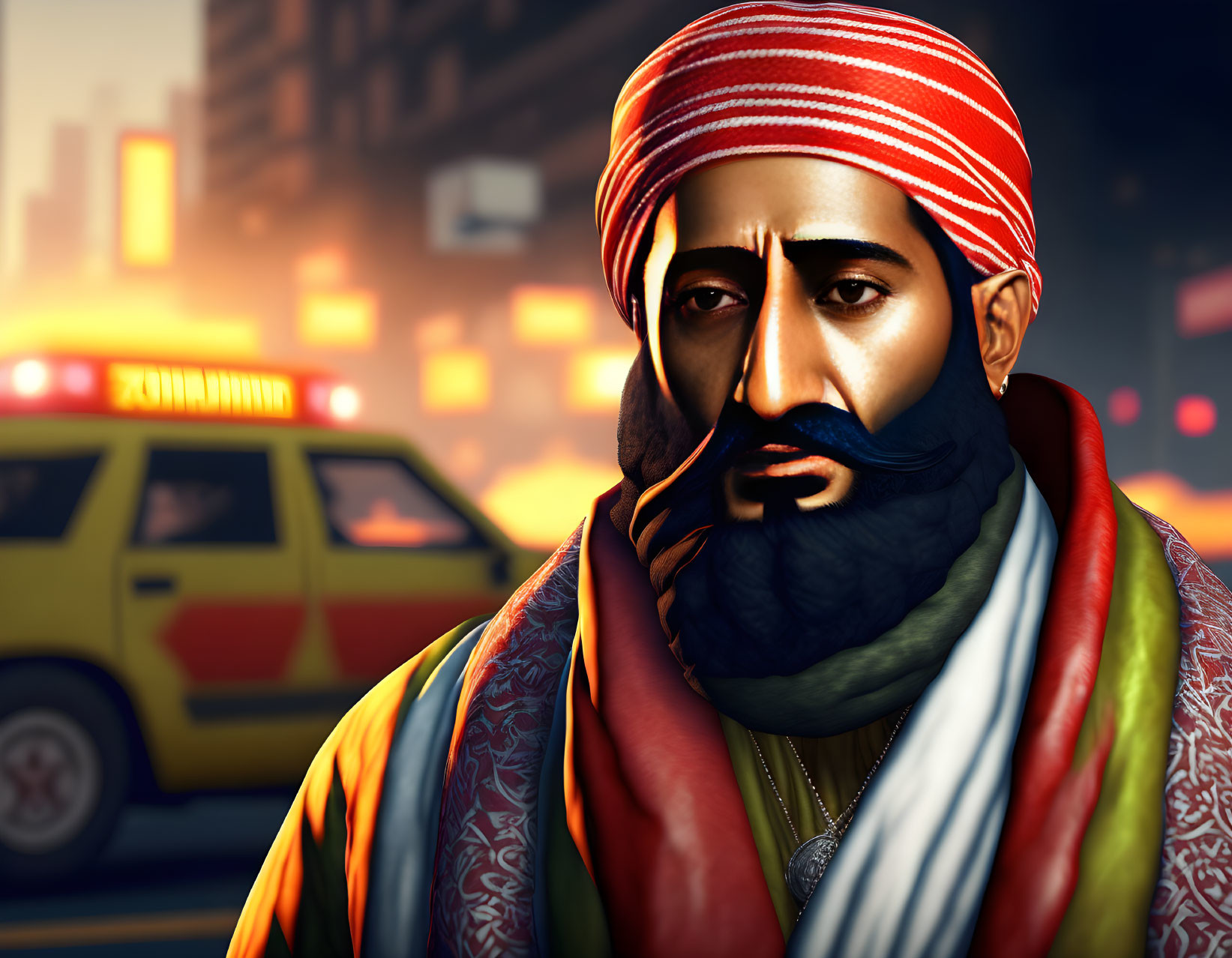 Colorful Traditional Attire Man in Turban Digital Artwork