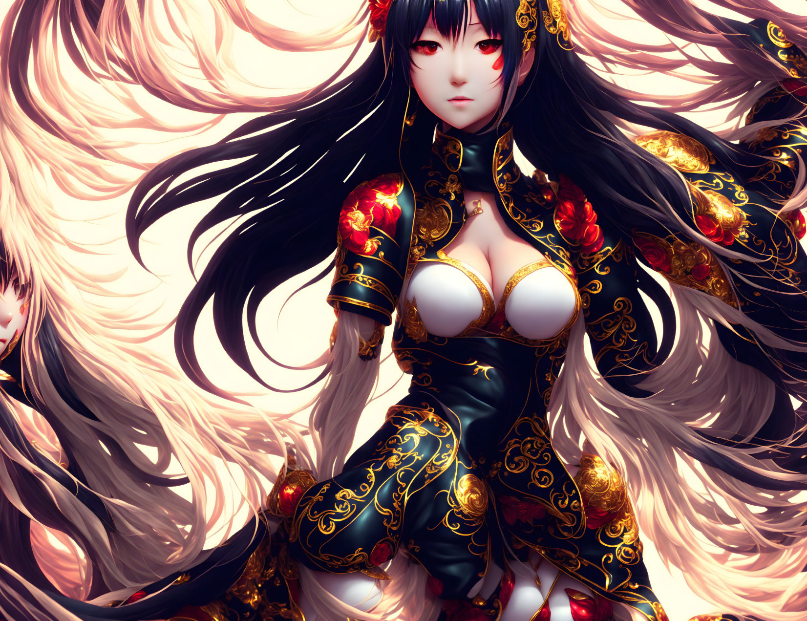 Anime-style character with long flowing hair and detailed traditional attire.