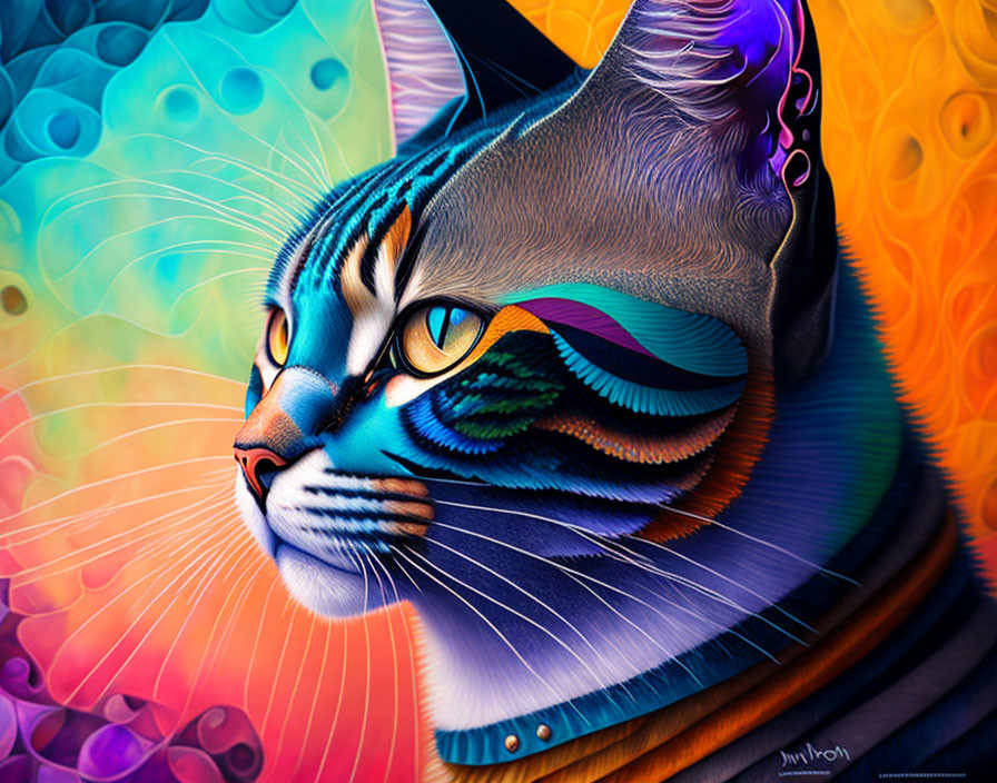 Vibrant digital art: stylized cat with colorful patterns