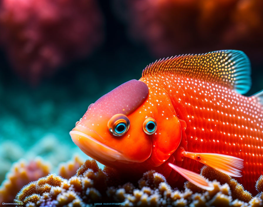 Colorful Clownfish Among Coral Polyps in Blue Underwater Scene