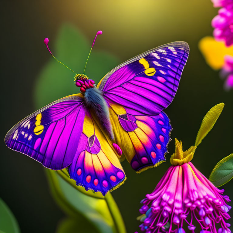 Colorful Butterfly on Pink Flower with Spotted Wings