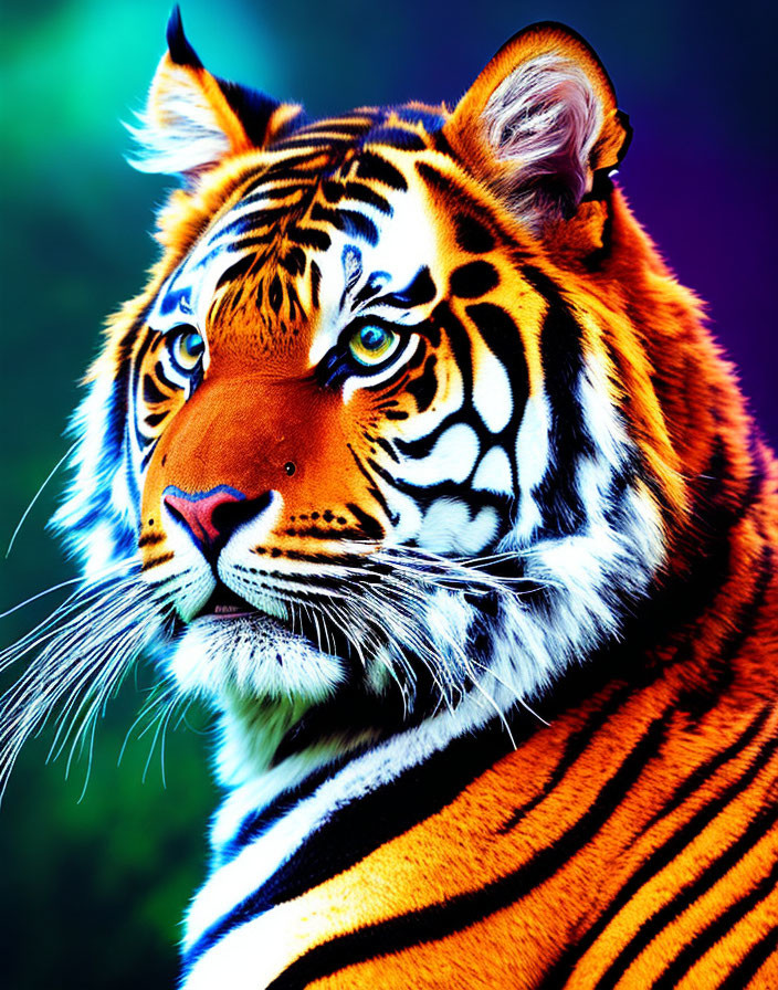 Detailed Close-Up of Striking Tiger with Orange Fur and Black Stripes