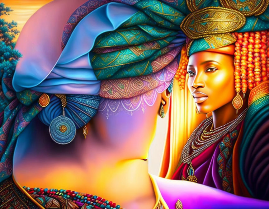 Colorful African Art: Two Women in Traditional Attire