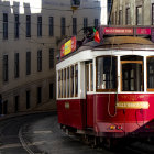 Ornate vintage-style train with gold and burgundy decorations in forest setting