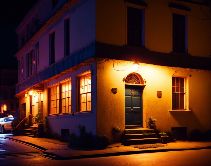 Cozy Vintage Building Facade on Night Street