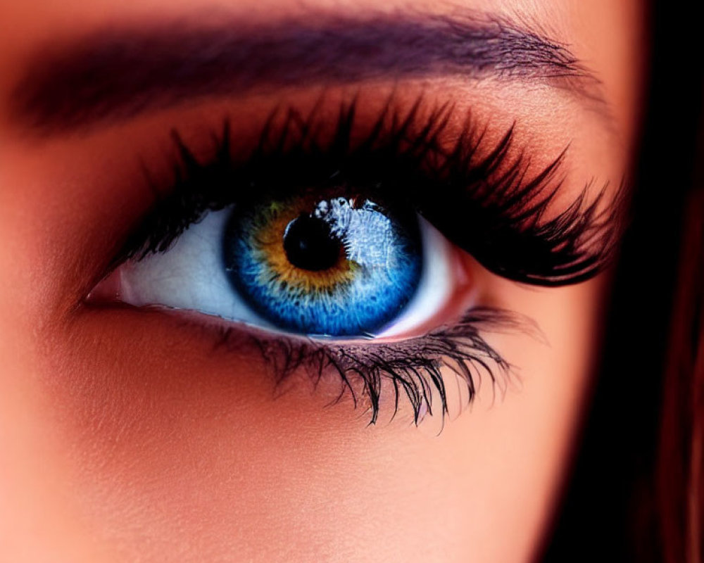 Detailed Close-up of Blue Eye with Yellow Hint and Dark Eyelashes