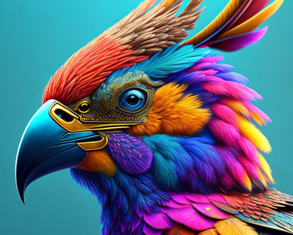 Colorful Eagle-Like Bird with Rainbow Feathers and Textures