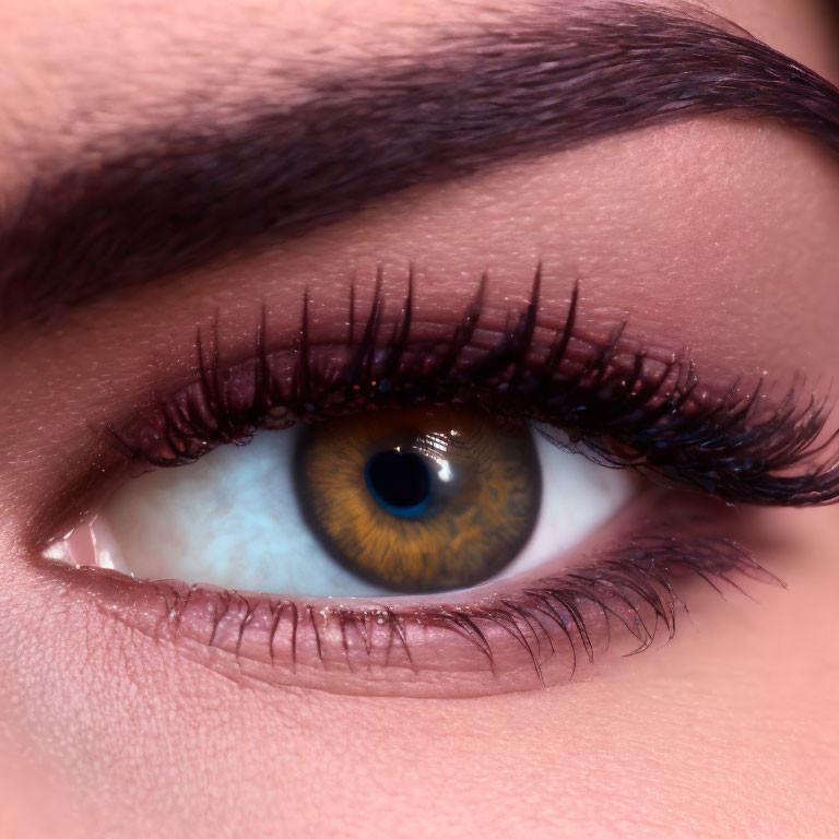 Detailed Close-Up of Dark Mascara Eye with Brown and Yellow Iris