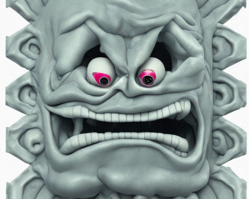 Whimsical 3D rendering of a stone face with exaggerated features