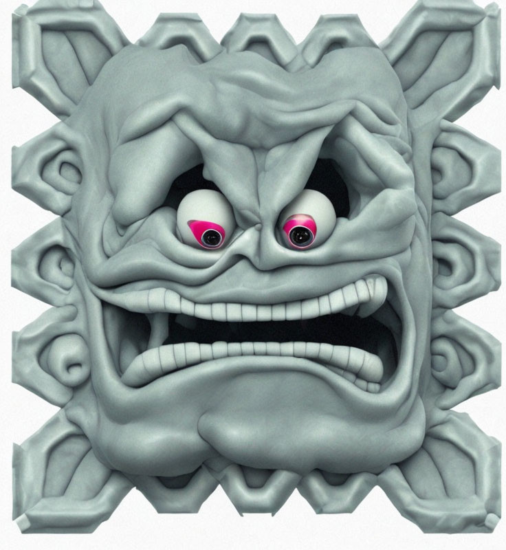 Whimsical 3D rendering of a stone face with exaggerated features