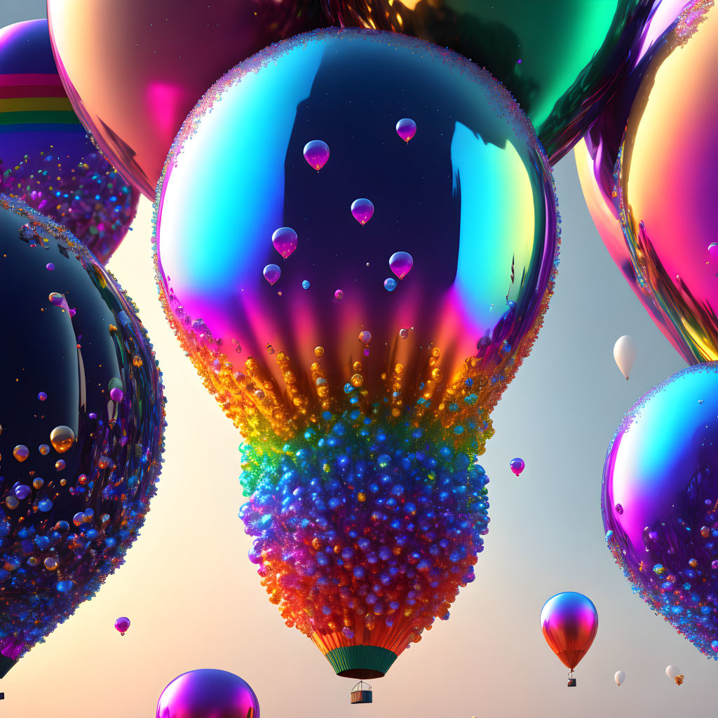 Colorful Glossy Balloons Floating on Soft Background