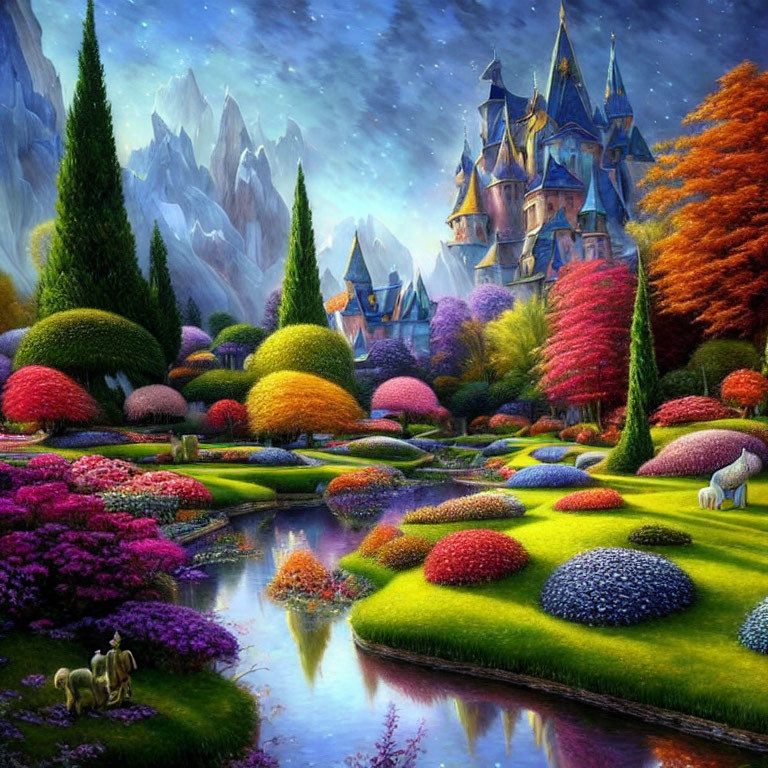 Majestic castle in vibrant fantasy landscape
