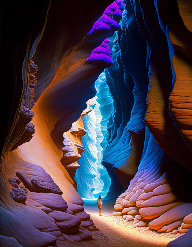 Narrow Antelope Canyon with Orange Walls and Blue Sky