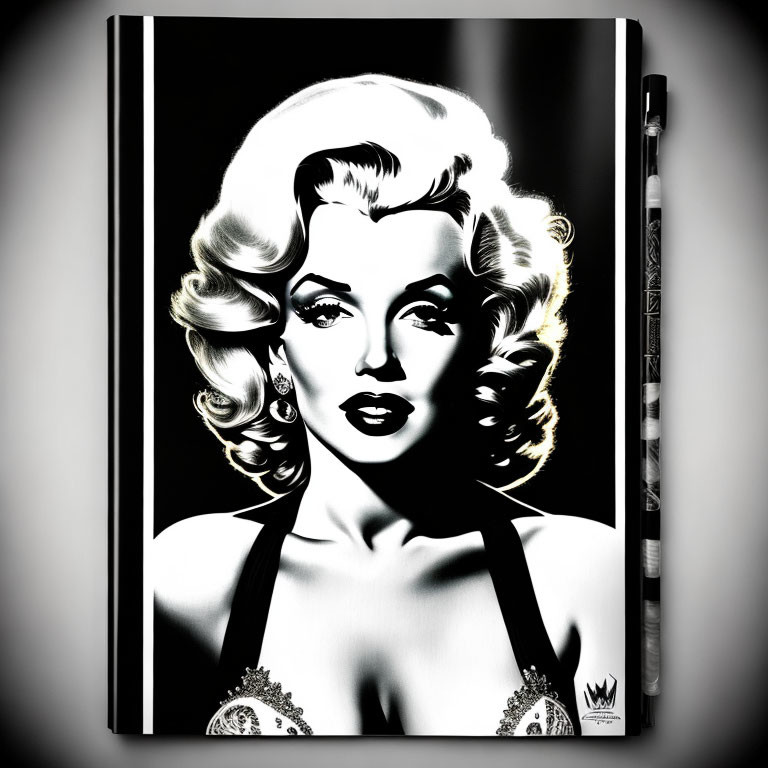 Black and White Pop Art Style Portrait of Hollywood Female Icon on Notebook Cover