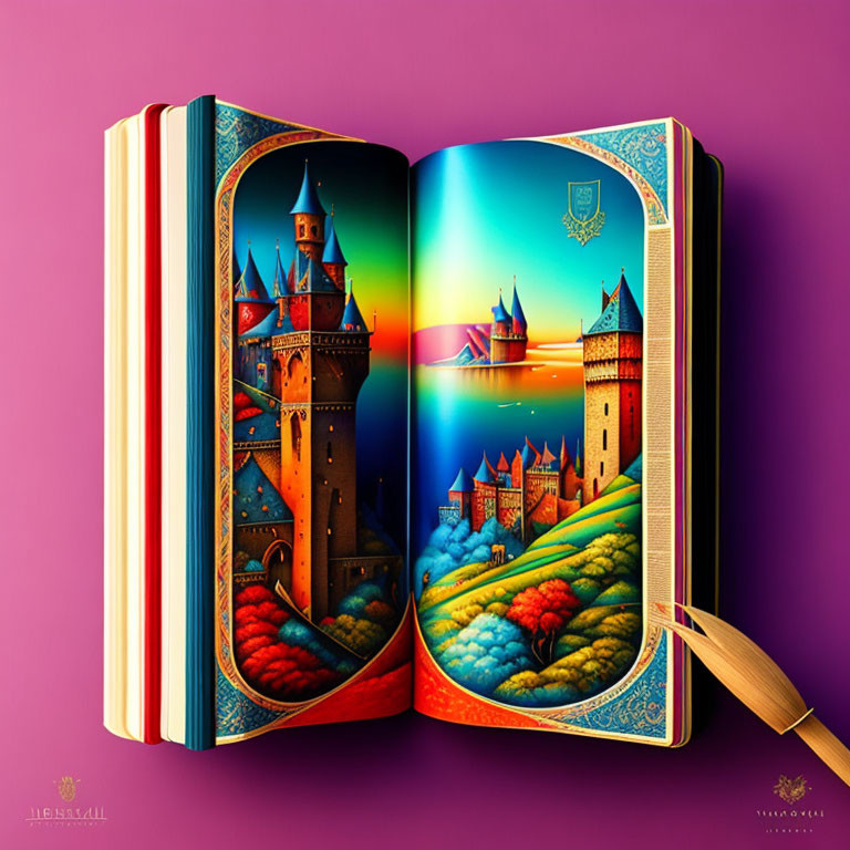Vivid Fantasy Castle Illustrations on Open Book