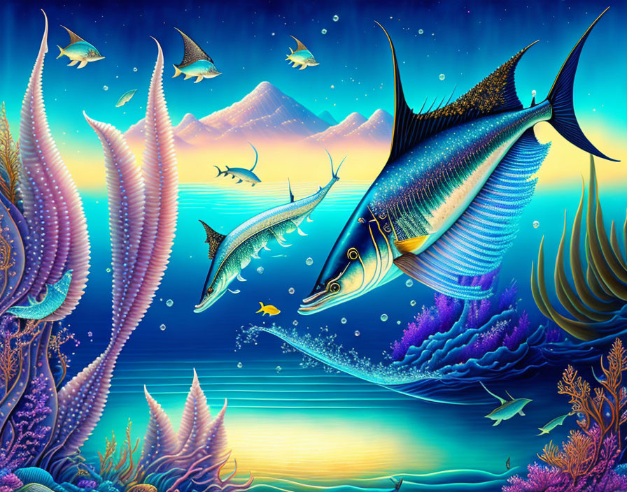 Colorful Fish and Coral Reefs in Vibrant Underwater Scene