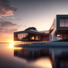 Geometric Design Waterfront Villa at Sunset