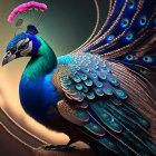 Colorful artwork featuring two peacocks with ornate tails.