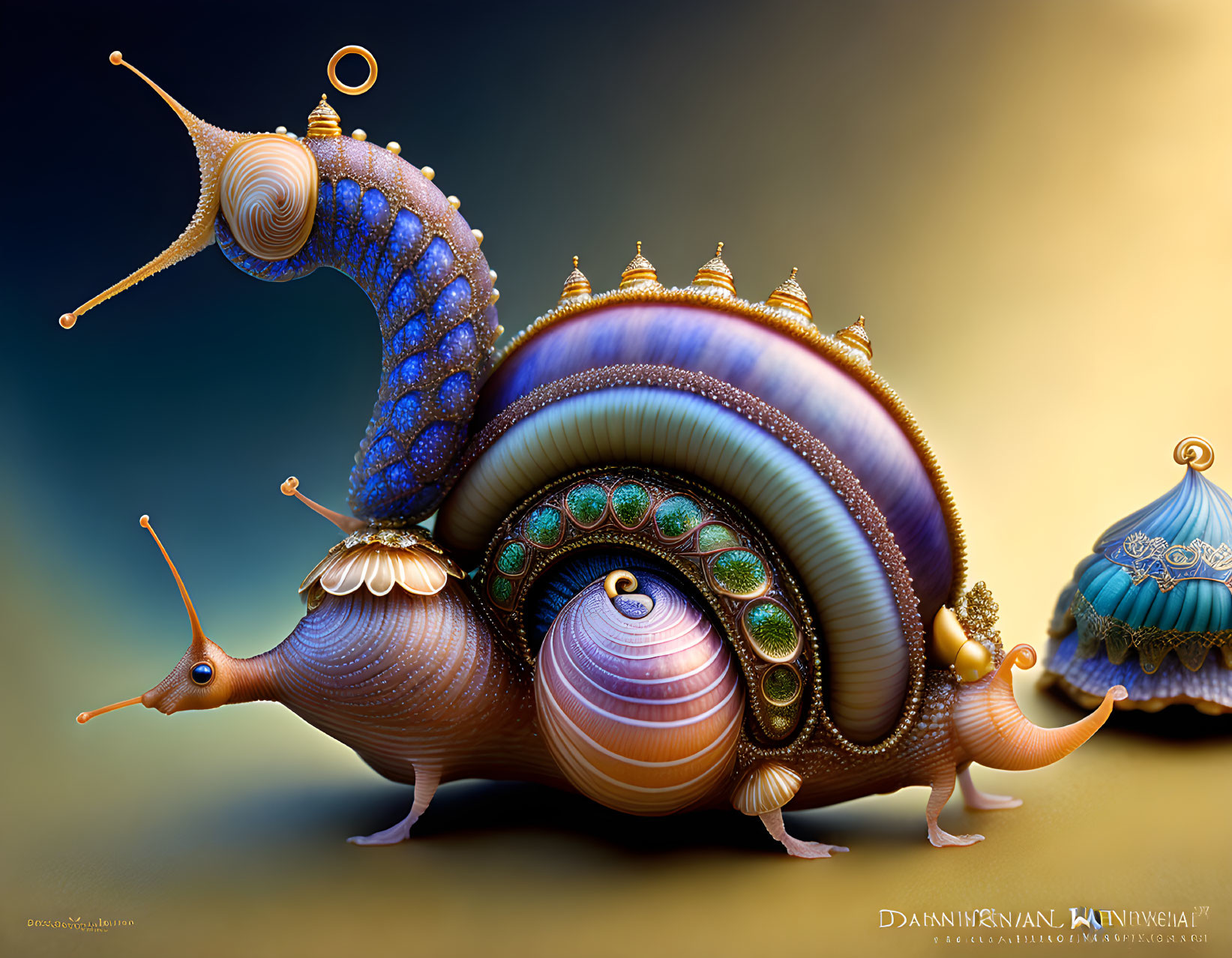 Colorful Snail with Jeweled Shell and Architectural Details